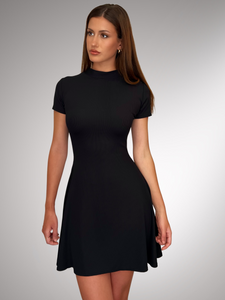 Jane Dress V2 | Black High-Stretch Ribbed A-Line Mini | Dafina Co. M Jane Dress V2 | Black High-Stretch Ribbed A-Line Mini | Dafina Co. M
